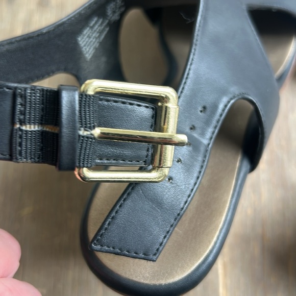 American Eagle Open Toe Faux Wood Wedge Buckle Platform Sandals Black Size 9.5 - Picture 4 of 16